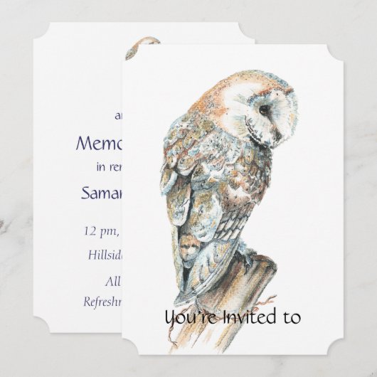 Memorial Service nodigt Waterverf Barn Owl uit Kaart (Voorkant / Achterkant)