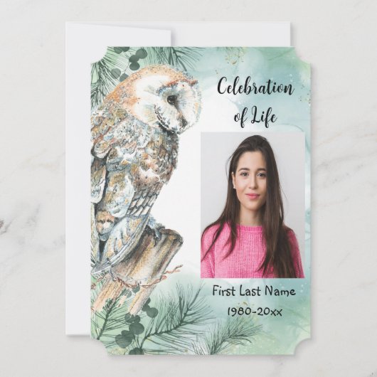 Memorial Service nodigt Waterverf Barn Owl uit Kaart (Voorkant)