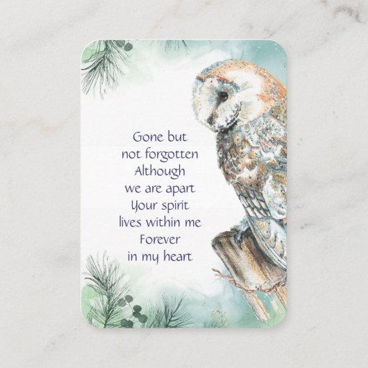 Memorial Service nodigt Waterverf Barn Owl uit Visitekaartje (Achterkant)