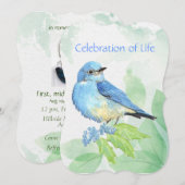 Memorial Service nodigt Waterverf Bluebird Bird ui Kaart (Voorkant / Achterkant)