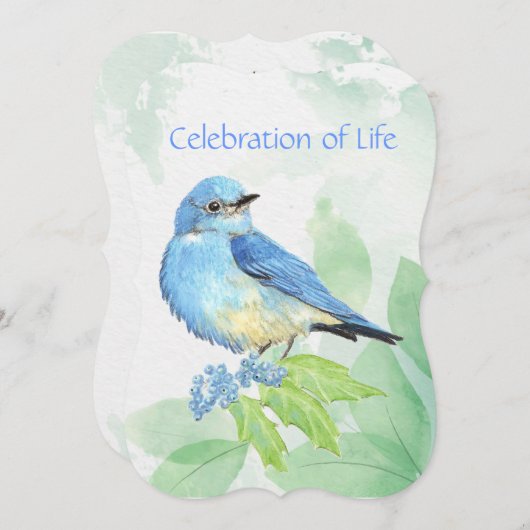 Memorial Service nodigt Waterverf Bluebird Bird ui Kaart (Voorkant / Achterkant)