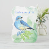 Memorial Service nodigt Waterverf Bluebird Bird ui Kaart (Staand voorkant)