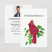 Memorial Service nodigt Waterverf kardinaal vogel Kaart (Voorkant / Achterkant)