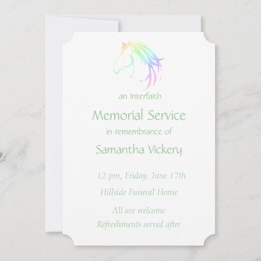 Memorial Service nodigt Waterverf Pastel Horse uit Kaart (Achterkant)