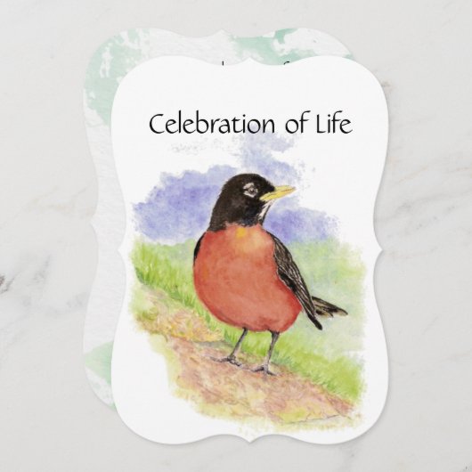 Memorial Service nodigt Waterverf Robin Bird uit Kaart (Voorkant / Achterkant)