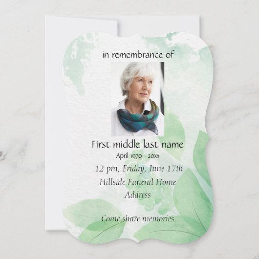 Memorial Service nodigt Waterverf Robin Bird uit Kaart (Achterkant)