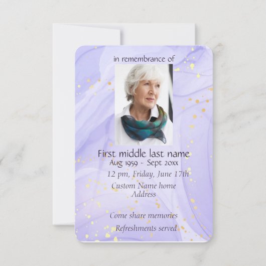 Memorial Service nodigt Waterverf Wild Violet uit Kaart (Achterkant)