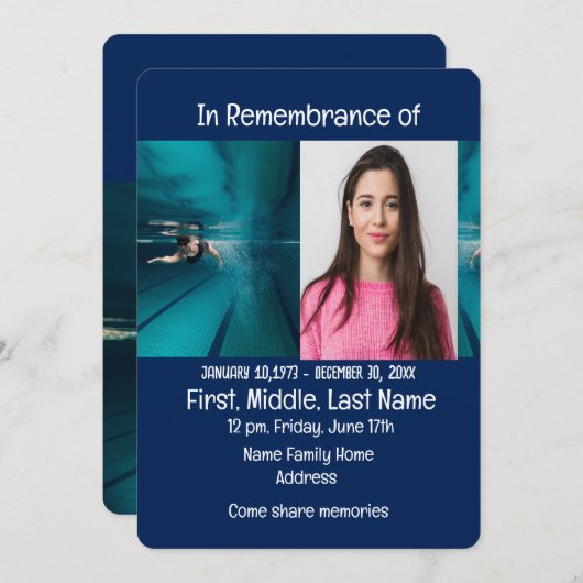 Memorial Service nodigt zwemzwemzwemmer uit Kaart (Voorkant / Achterkant)