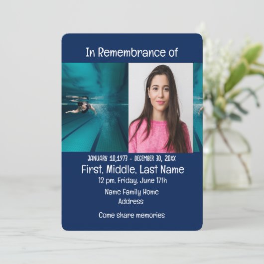 Memorial Service nodigt zwemzwemzwemmer uit Kaart (Staand voorkant)