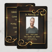 Memorial Service Noite Classic Modern Black Gold Kaart (Voorkant / Achterkant)