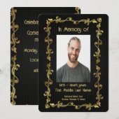 Memorial Service Noite Classic Modern Black Gold Kaart (Voorkant / Achterkant)