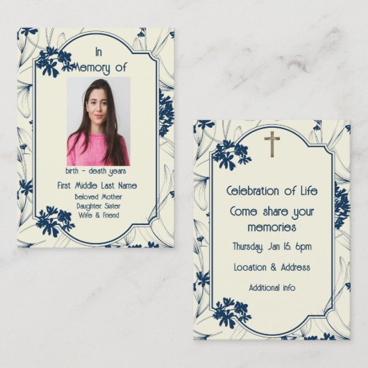 Memorial Service Noite Classic Modern Foliage Visitekaartje (Voorkant / Achterkant)