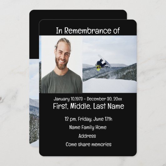 Memorial Service Noite Snow Boarding Kaart (Voorkant / Achterkant)