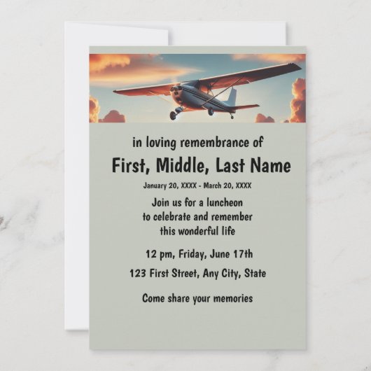 Memorial Service Piloot Vliegtuig Vliegen Zonsonde Kaart (Achterkant)