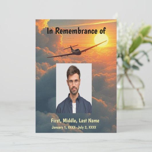 Memorial Service Piloot Vliegtuig Vliegen Zonsonde Kaart (Staand voorkant)