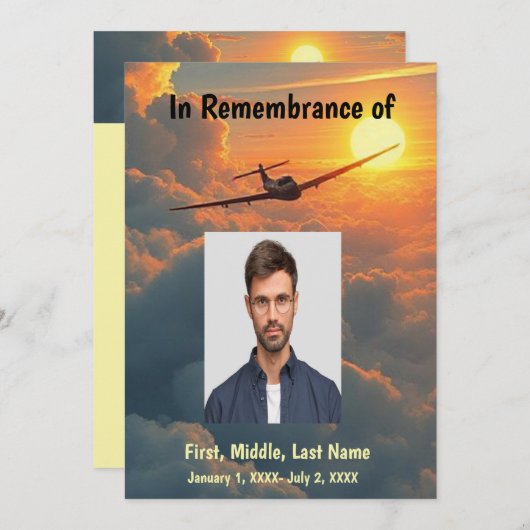 Memorial Service Piloot Vliegtuig Vliegen Zonsonde Kaart (Voorkant / Achterkant)