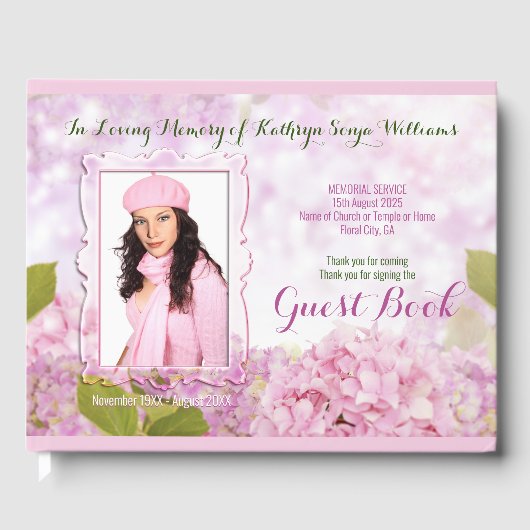 Memorial Service Pink Hydrangea Voeg uw foto toe Gastenboek (Voorkant)