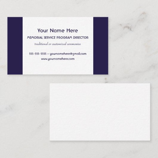Memorial Service Programmadirecteur elegant blauw Visitekaartje (Voorkant / Achterkant)