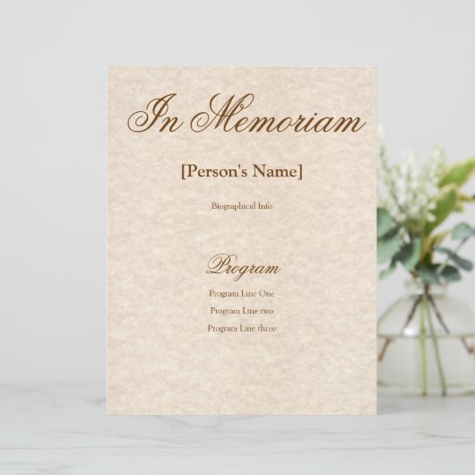 Memorial Service Programme met aangepaste tekst (Staand voorkant)