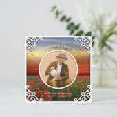 Memorial Service Red Poppies Field Sunset Foto Kaart (Staand voorkant)