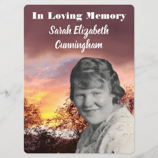 Memorial Service Rode zonsondergang met bomen Foto Programmakaart (Voorkant)