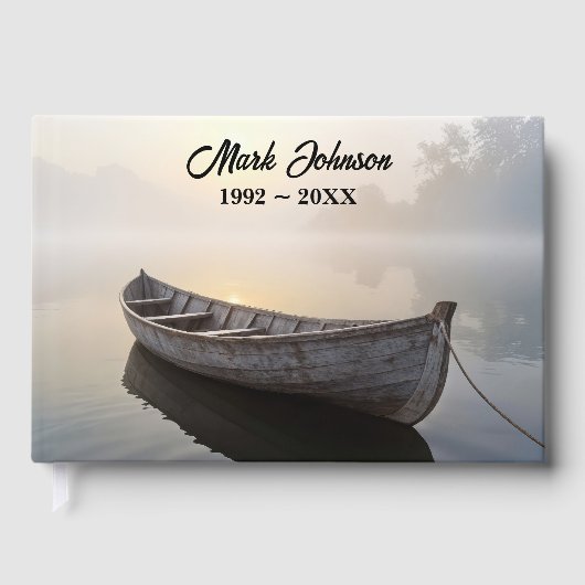 Memorial Service Rustic Rowboat On a Calm Lake Gastenboek (Voorkant)
