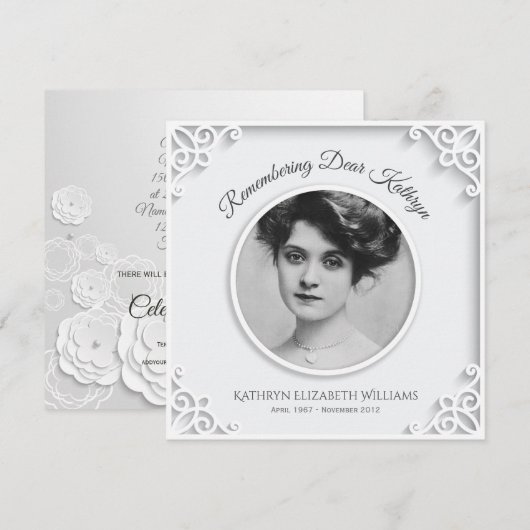 Memorial Service Simple White Elegant Your Photo Kaart (Voorkant / Achterkant)