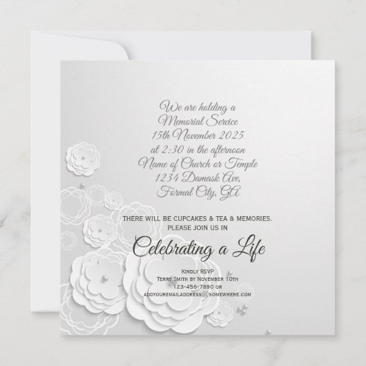 Memorial Service Simple White Elegant Your Photo Kaart (Achterkant)