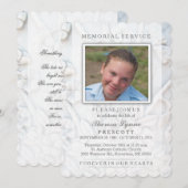 Memorial Service Soft White Floral Photo Card Kaart (Voorkant / Achterkant)