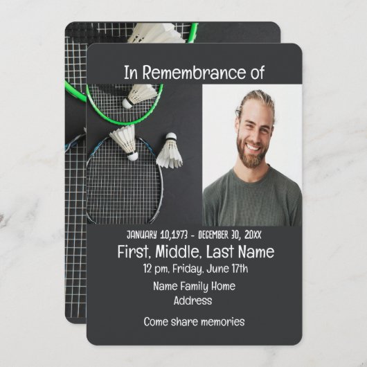 Memorial Service uitnodigen badminton Kaart (Voorkant / Achterkant)