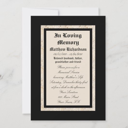 Memorial Service Uitnodiging Aankondiging Sjabloon (Voorkant)