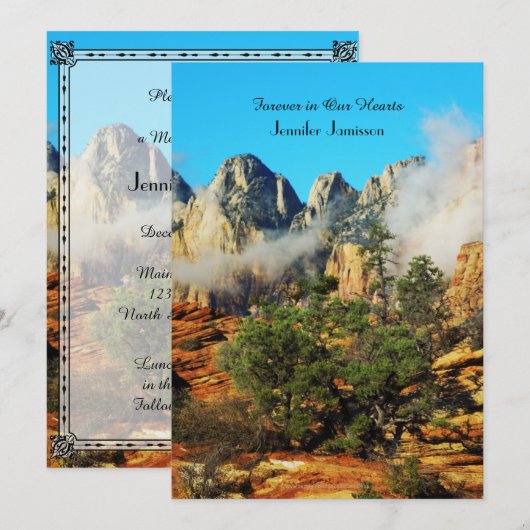 Memorial Service uitnodiging, Canyon met wolken Kaart (Voorkant / Achterkant)