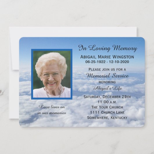 Memorial Service uitnodiging foto in wolken (Voorkant)