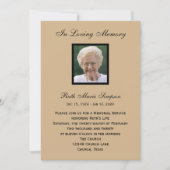 Memorial Service uitnodiging - Tan met foto (Voorkant)