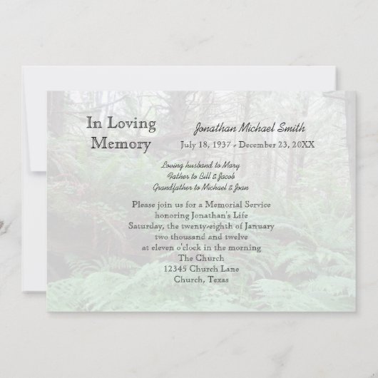 Memorial Service uitnodiging - Vreedzame uitnodigi (Achterkant)