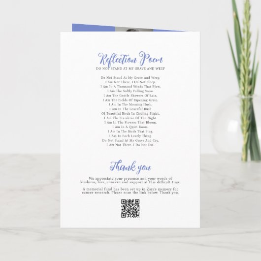 Memorial service uitvaart duif blauw roos foto programma (Achterkant)