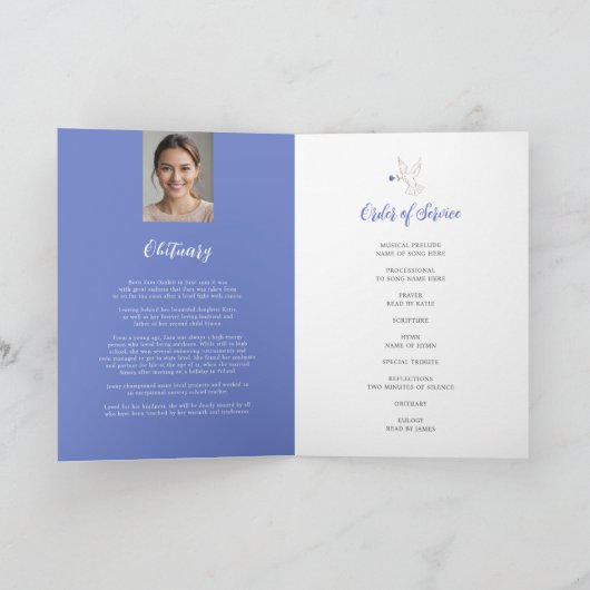 Memorial service uitvaart duif blauw roos foto programma (Binnen)