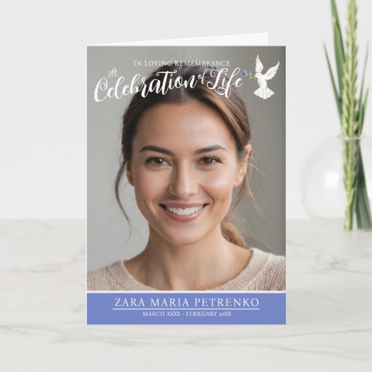 Memorial service uitvaart duif blauw roos foto programma (Voorkant)