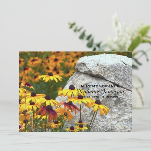 Memorial Service Viering van het leven Geel Bloem Kaart (Staand voorkant)