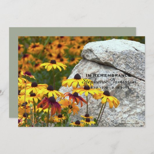 Memorial Service Viering van het leven Geel Bloem Kaart (Voorkant / Achterkant)