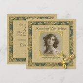 Memorial Service Voeg uw foto Gold Damask Roos toe Kaart (Voorkant / Achterkant)