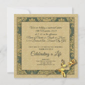 Memorial Service Voeg uw foto Gold Damask Roos toe Kaart (Achterkant)