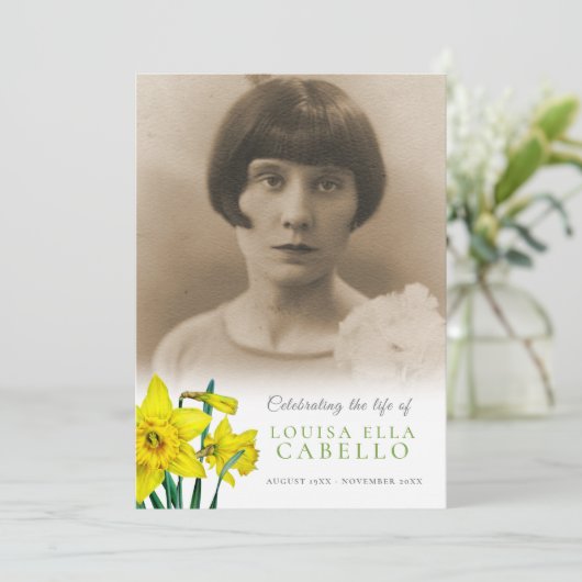 Memorial Service yellow daffodils begrafenisprogra Programmakaart (Staand voorkant)