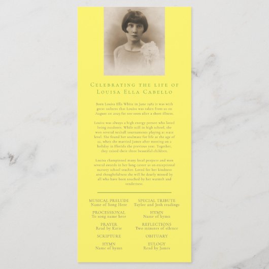 Memorial Service yellow daffodils bright begrafeni Programmakaart (Achterkant)