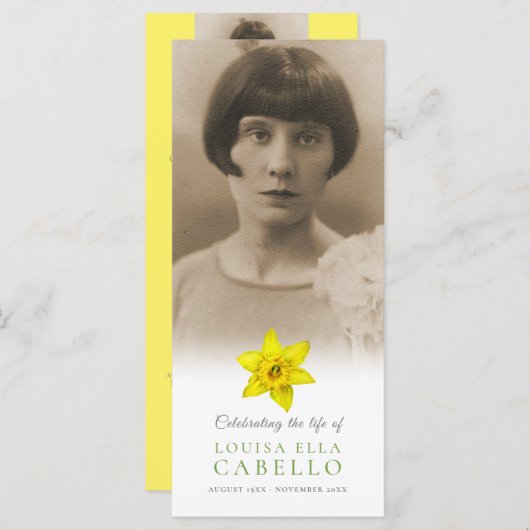 Memorial Service yellow daffodils bright begrafeni Programmakaart (Voorkant / Achterkant)