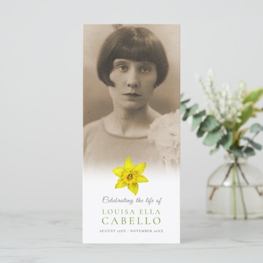 Memorial Service yellow daffodils bright begrafeni Programmakaart (Staand voorkant)