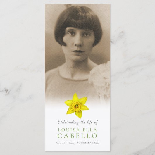 Memorial Service yellow daffodils bright begrafeni Programmakaart (Voorkant)