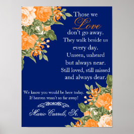 Memorial Sign - Oranje bloemen op Navy Blue Poster
