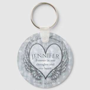 Memorial   Silver Angel Wings en Heart Sleutelhanger