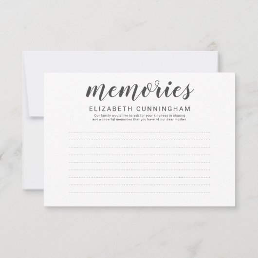 Memorial Simple Cursive Memories Kindly Reply RSVP Kaartje (Achterkant)